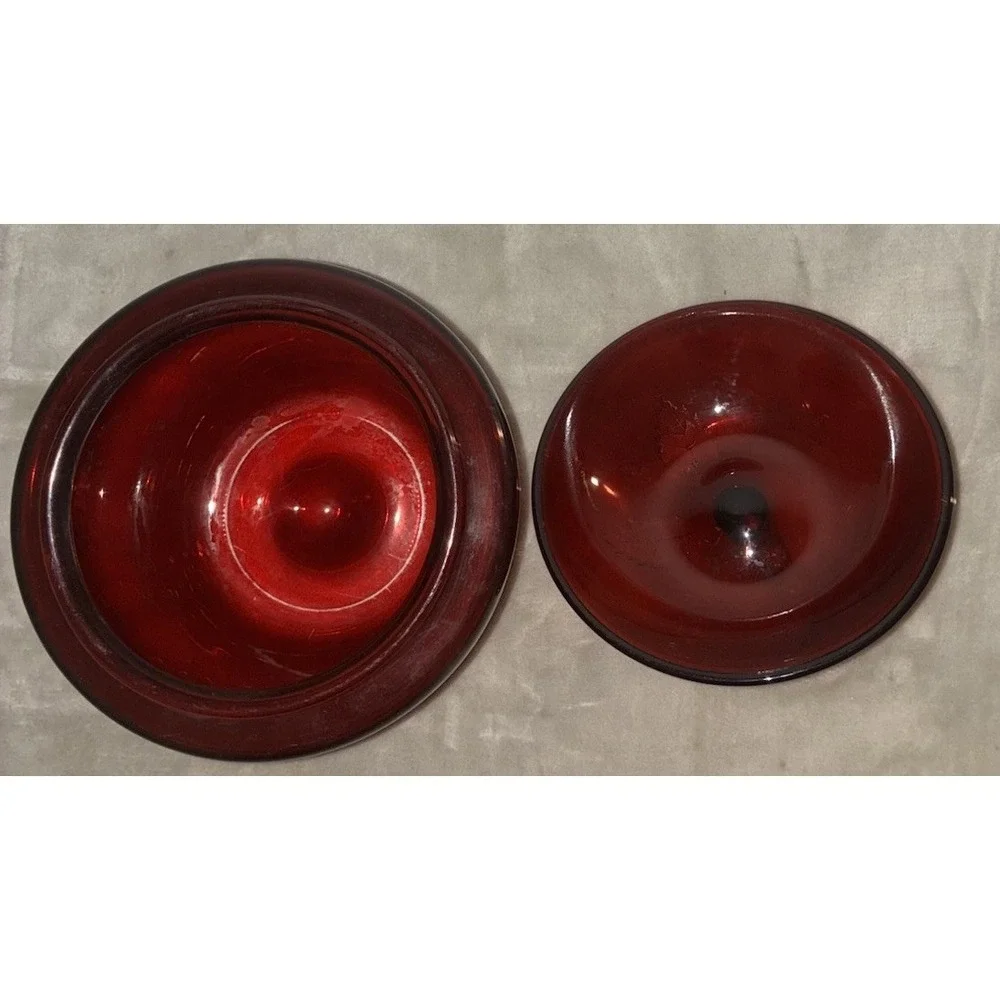 Vintage Anchor Hocking Red Glass Apple Cookie‎ Jar Candy Canister